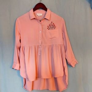 Bombay Paisley Pink Floral Embroidered Long Sleeve Baby Doll Country Blouse